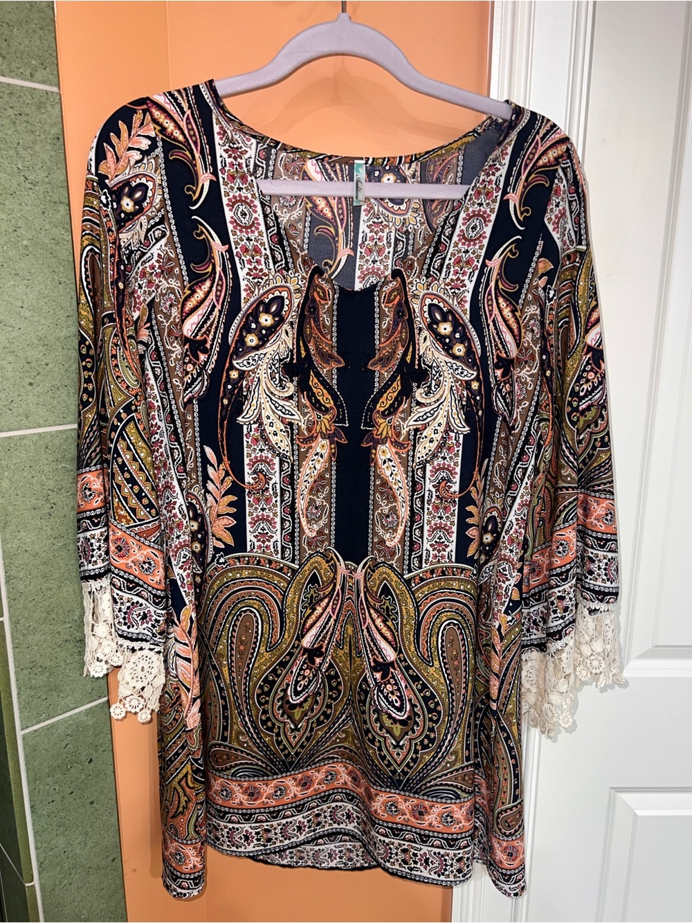 Auditions Paisley Tie-Front Mini Dress in Black, Coral, Cream, Olive